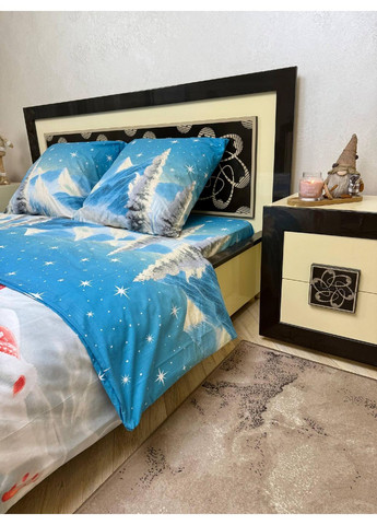 Постельное белье новогоднее хлопковое Аляска Двуспальное 180 x 220 Бязь Голубое 70 х 70 No Brand (362414551)