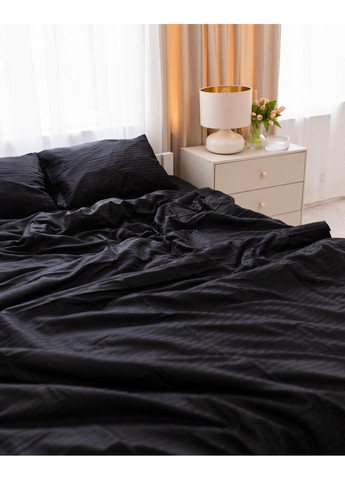 Постельное белье с резинкой Черная страйп сатин PREMIUM Евро размер, наволочки 70/70 No Brand (363191743)