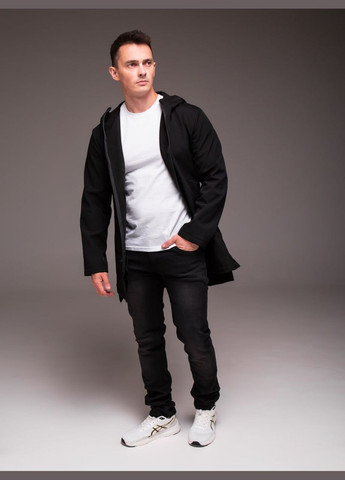 Черная демисезонная удлиненная куртка softshell на флисе Vakko