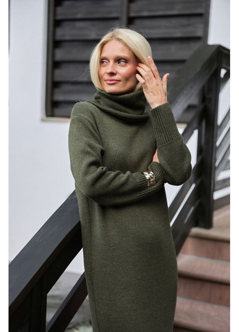 Оливкова (хакі) сукня з коміром 2873 льон Triko Bakh