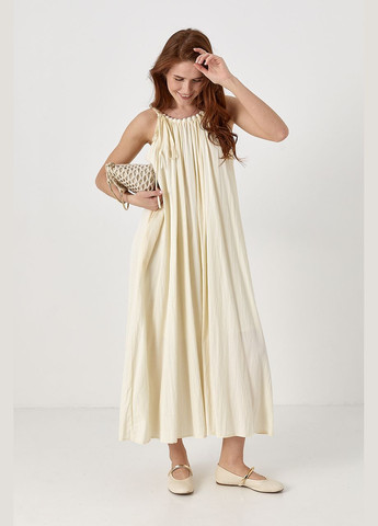 Летний женский сарафан на бретелях-бусах расклешенный - кремовый цвет Lurex