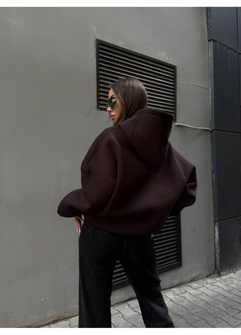 Жіночий худі з капюшоном на флiсi коричневого кольору 34642 Fashion (361310767)