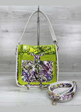 Яскрава жіноча сумка з ручкою та ременем на плече «Manon» силікон у комбінації із шкірозамінником зелена WeLassie (298921016)