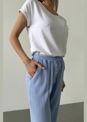 Синяя всесезон пижамный комплект футболка белая и муслиновые брюки футболка + брюки German Volf
