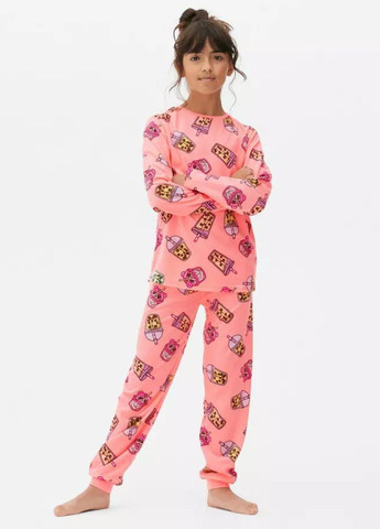 Розовая всесезон велюровая пижама для девочки лонгслив + брюки Primark