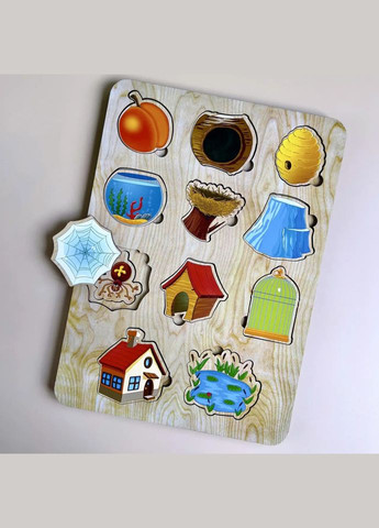 Дерев'яний пазл-вкладиш "Хто? Де живе?" (ПСД059) PSD059 сортер Ubumblebees (302010303)