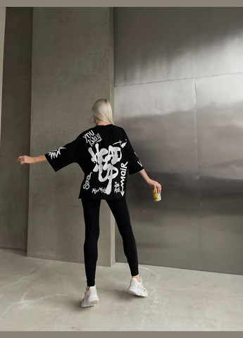 Повсякденний костюм двійка (oversize футболка+легінси) з якісного турецького куліра, чорний костюм 2-ка No Brand 712 (289355134)