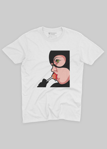 Біла демісезонна футболка для дівчинки з принтом суперзлодія - жінка-кішка (ts001-1-whi-006-007-001-g) Modno