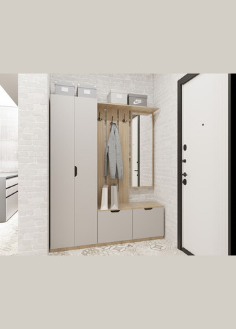 Удобная прихожая с зеркалом, шкафом, вешалкой и обувной полкой No Brand (325484408)