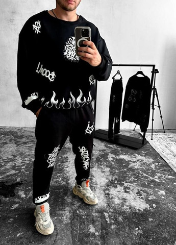 Костюм світшот штани чоловічій чорний дтф принт виробництво Україна No Brand (307151810)