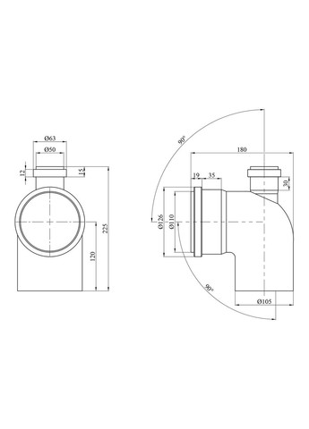 Колено для внутренней канализации 110х90° с отводом 50 мм вверх Baux (368590483)