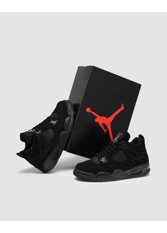 Черные летние кроссовки nike air jordan retro 4 black cat найк аир джордан No Brand
