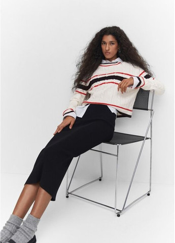 Білий вʼязаний светр кофта джемпер в смужку оверсайз Mango