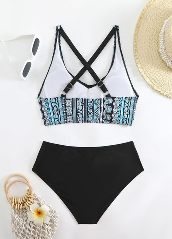 Чорний літній роздільний купальник v neck cross (8459) FS