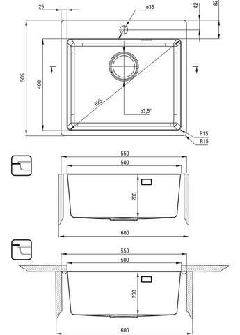 Набір для кухні Olfato сталева мийка ZPO_D10B + міш. BQO_D72M, титан Deante (314927400)