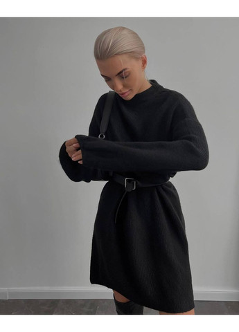 Чорна повсякденний, вечірня, ділова, кежуал жіноча сукня в рубчик сукня светр FINO Mode