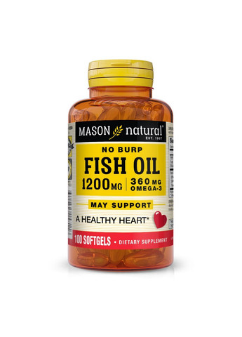 Жирные кислоты Fish Oil 1200 mg Omega-3 360 mg, 100 капсул Mason Natural (293477493)