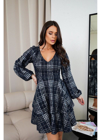 Синя коктейльна сукня букле кліточка 24086 синя Tanita-Romario