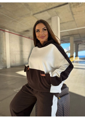 Костюм 5511 Турецкий Флис Полар штаны палаццо лампасами, свободная кофта с карманами кенгуру и капюшон Україна (370132839)