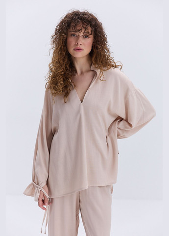 Бежевая блуза oversize с рюшами внизу рукавов Arjen