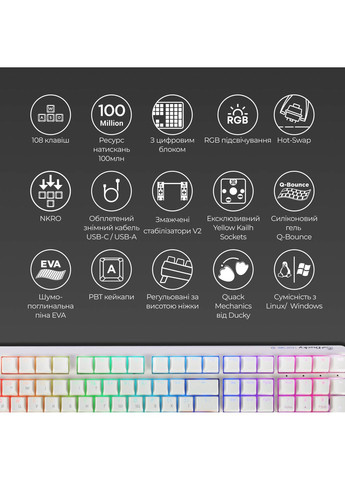 Клавиатура One 3 SF Cherry MX Red RGB White (DKON2167ST-RUAPXPWWWSC1) Ducky (323110088)