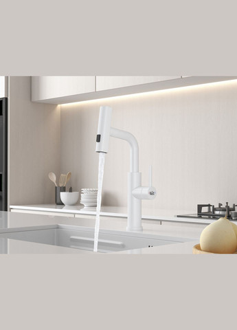 Змішувач на кухню водоспад з висувною лійкою білий LW-35 Nett (337718082)