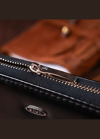 Жіночий гаманець на одну блискавку з екошкіри гладкий з монетницею 19040 Чорний KIVI (306882037)