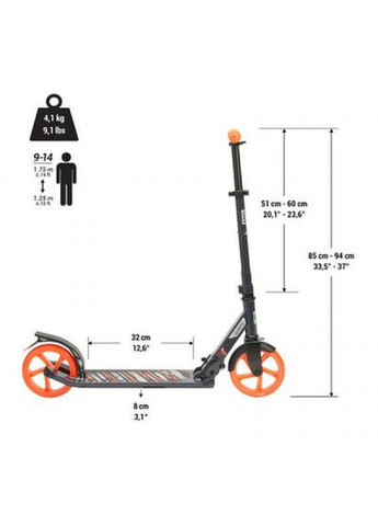 Дитячий Двоколісний Самокат (від 9 - 14 років) MID 7 Підлітковий Чорний з Помаранчевим Oxelo (348117006)