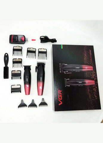Профессиональный набор для стрижки волос V-640 аккумуляторный Barber Combo PREMIUM. Цвет: красный VGR (364665441)