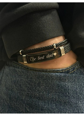 Браслет чоловічий з гравіюванням для сина в подарунок чорний з косичкою шкіряний 21 см No Brand (372130702)