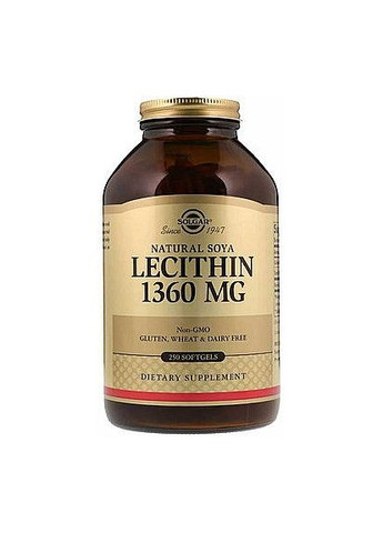 Харчова добавка "Натуральний соєвий лецитин" Soya Lecithin 1360 mg 100 Softgels 100шт (863259-133592) Solgar (368621028)