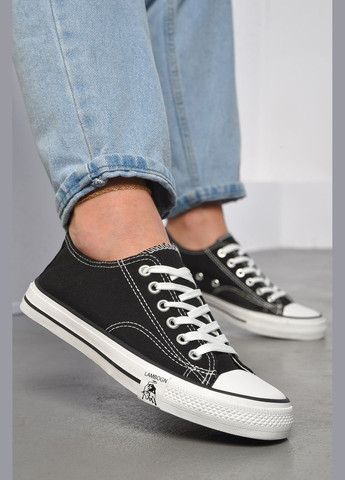 Чорні кеди жіночі чорного кольору на шнурівці текстиль Let's Shop