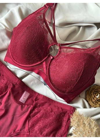 Бордовий комплект бюстгальтер м'який поролон + трусики сліпи 384 бордовий CHLX