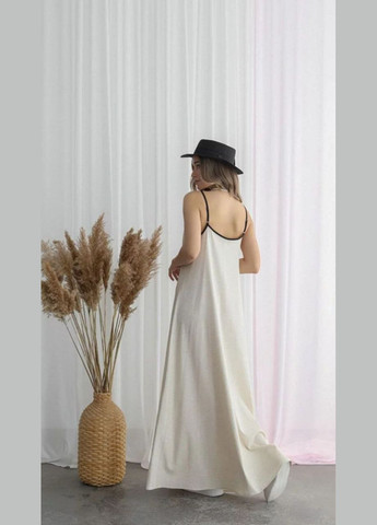 Бежевое повседневный, праздничный, вечернее льняное платье-сарафан макси Amos однотонное