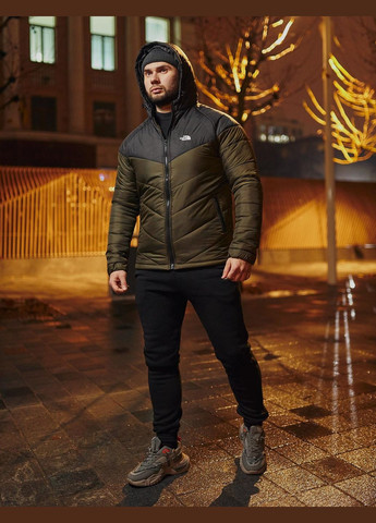 Оливкова (хакі) демісезонна 2 в 1 куртка з капюшоном осінь/весна + штани тринитка, утеплені флісом великі розміри No Brand