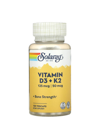 Витамины Д3 125 мкг + К2 50 мкг холекальциферол и менахинон для костей и суставов 120 капсул Solaray (265001368)