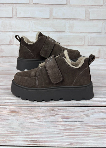 Жіночі уггі коричневі низькі зимові теплі замшеві уггі з хутром на високій підошві для прогулянок No Brand (365301252)