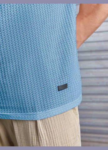 Голубая шикарная однотонная мужская футболка из трикотажной вискозы "вафелька" в голубом цвете, футболка люкс качества No Brand 410-4