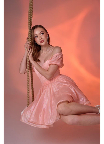 Персикова коктейльна сукня перлинний шифон 24023 персикова Tanita-Romario