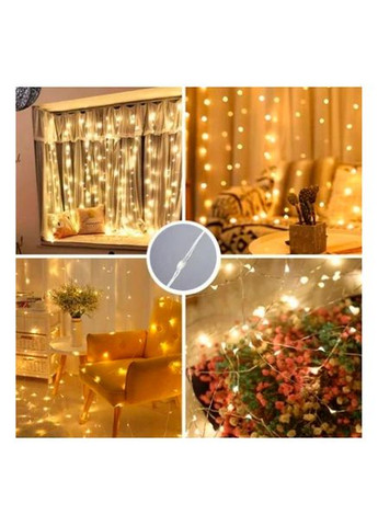 Светодиодная гирлянда штора на окно новогодняя гирлянда на шторы, Теплый белый, 3 на 3 м (3х3), 300 LED + Пульт, LED LIGHT No Brand (306621182)