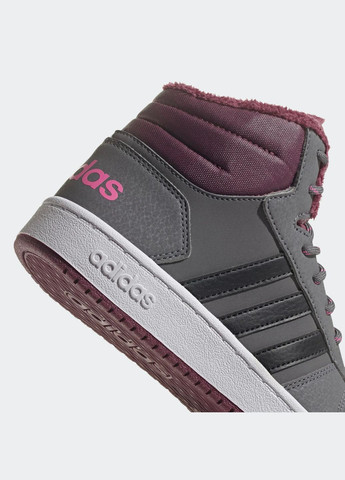 Сірі осінні кросівки kids hoops 2.0 mid grey five/core black/screaming pink р.5.5/38/24.5см adidas