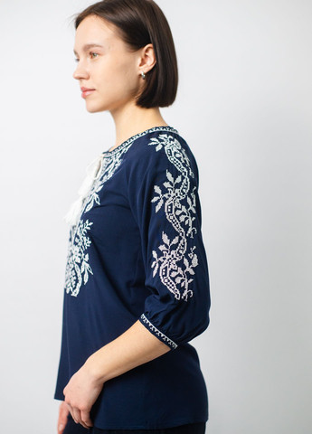 Синяя вышиванка женская BeART свободная штапель (321903493)