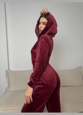 Жіночий комбінезон теплий повсякденний No Brand однотонний бордовий повсякденний велюр