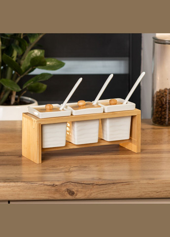 Набір банок для сипучих продуктів 3 штуки по 150 мл на бамбуковій підставці Yiwu (328602903)