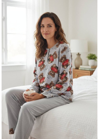 Светло-серая пижама (лонгслив, брюки), цвет светло-серый Fashion