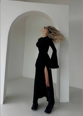 Черное кэжуал платье а-силуэт FashionYouWant однотонное