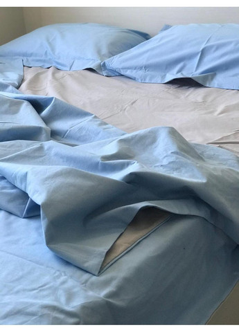 Постельное белье с резинкой Серый+голубой ранфорс Двухспальный размер, наволочки 70/70 No Brand (364220284)