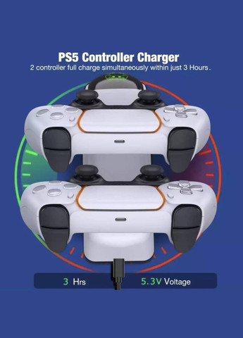 Зарядка для джойстика PS5 Станция для PlayStation 5 PS5 DualSense на 2 геймпада с LED подсветкой DOBE (317585060)