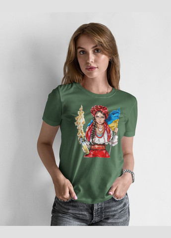 Хаки (оливковая) летняя женская патриотическая футболка хаки 44 Mishe 240018