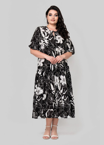 Черное повседневный платье прямого силуэта из американского крепа горловина-капелька с завязкой на шнурок all posa (ap102345p) A'll Posa